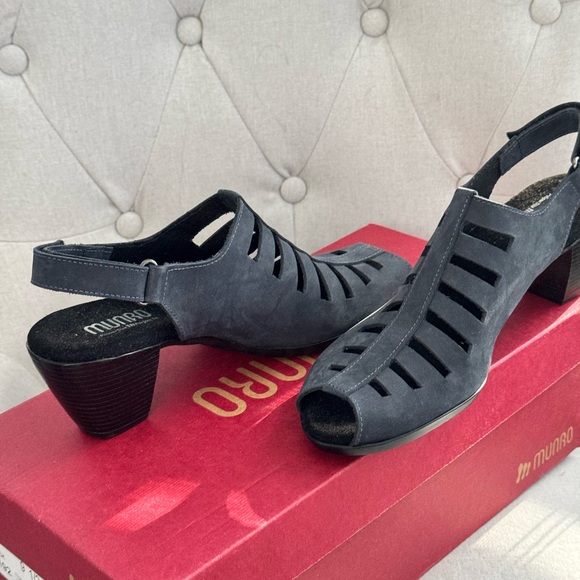 Munro Navy Nubuck I Peep-Toe Sandals Women’s US 9.5 SS Narrow Never Worn - Picture 1 of 5